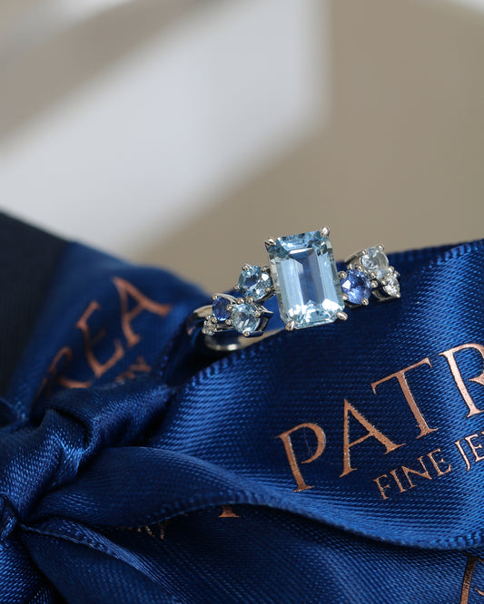 Avery Aquamarine Sapphire and Diamond Cluster Ring
