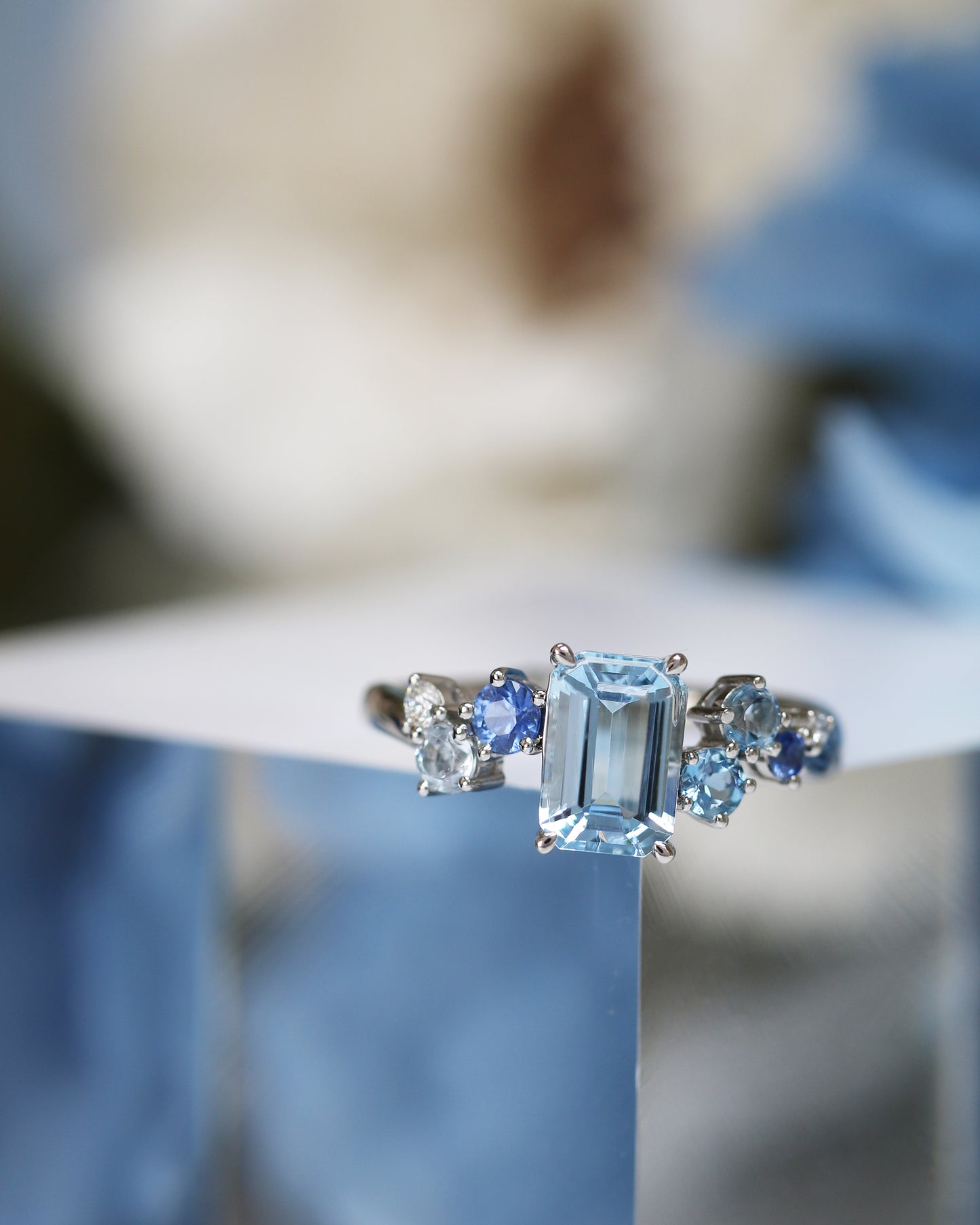Avery Aquamarine Sapphire and Diamond Cluster Ring