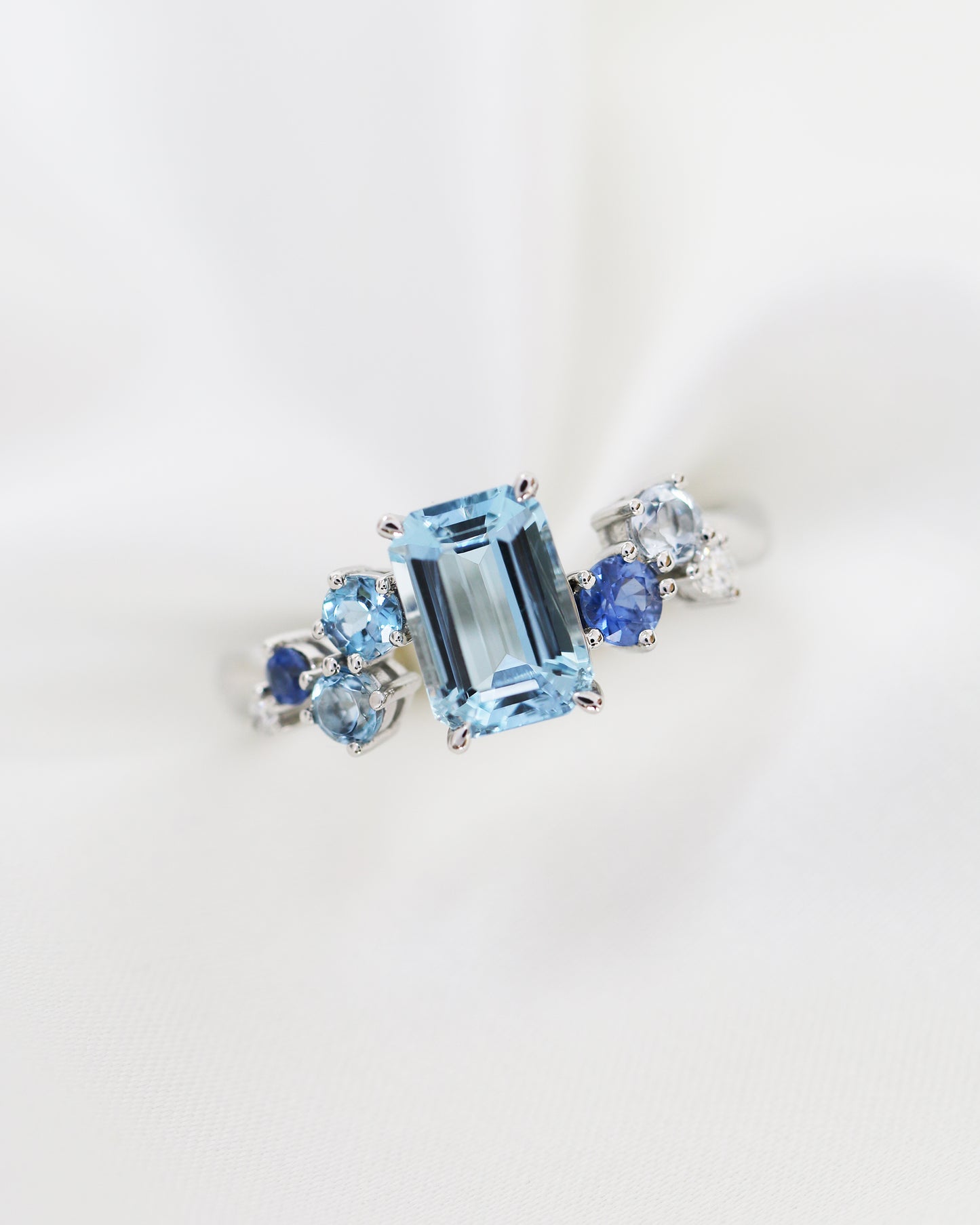 Avery Aquamarine Sapphire and Diamond Cluster Ring