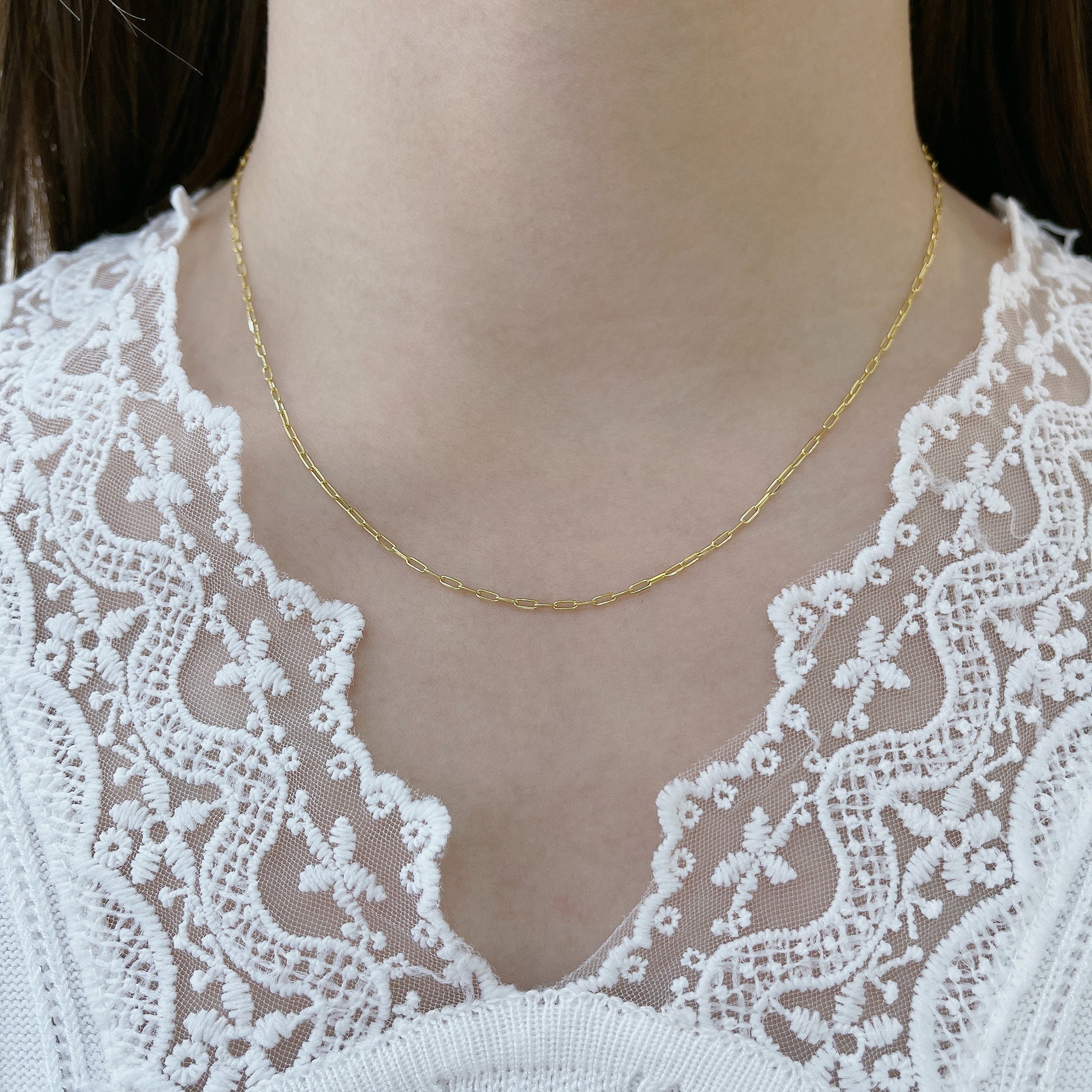 18k黃金迷你Paper Clip頸鏈 18k Yellow Gold Mini Paper Clip Chain Necklace 