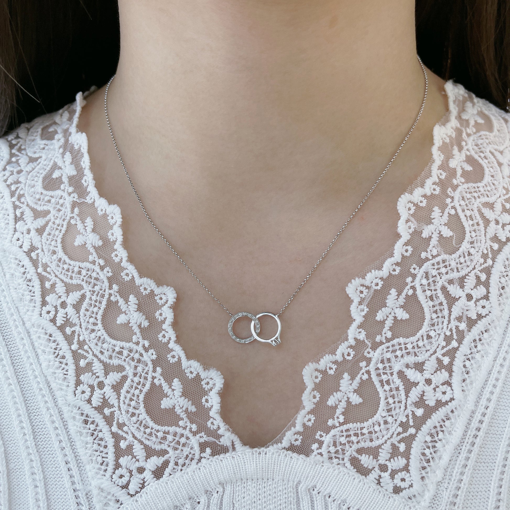 18k白金指環鑽石頸鍊 18k White Gold Ring Design Diamond Necklace
