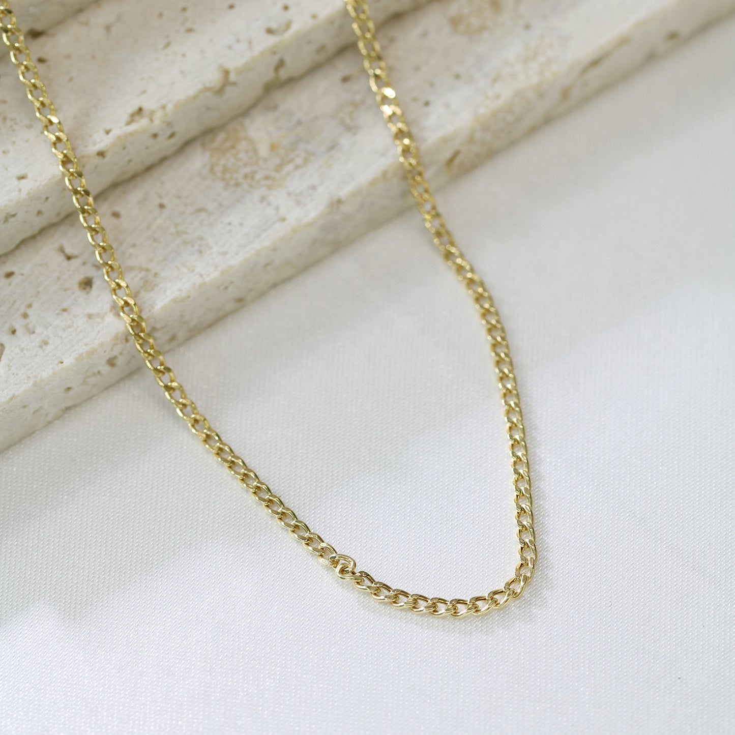 18k Gold 1.7mm Cuban Chain Necklace (White/Rose/Yellow Gold)