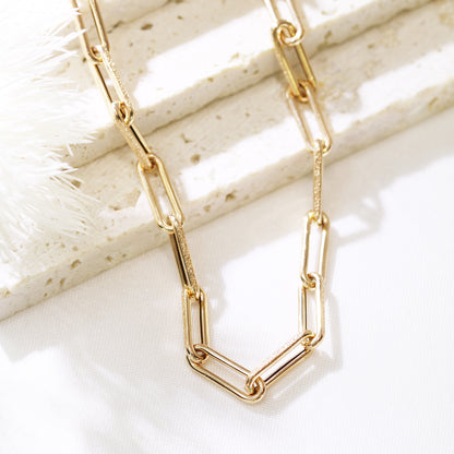 18k Gold Matte Paper Clip Chain Necklace (Rose/Yellow Gold)