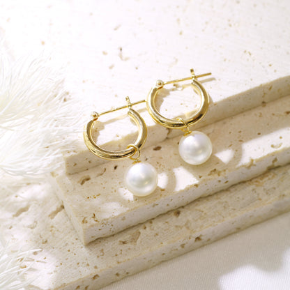 18k Yellow Gold 7-7.5mm Akoya Pearl 2-way Huggie/Hoop Earrings, Pair