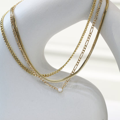 18k Yellow Gold 0.15ct Round Diamond Figaro Necklace