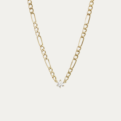 18k Yellow Gold 0.15ct Round Diamond Figaro Necklace