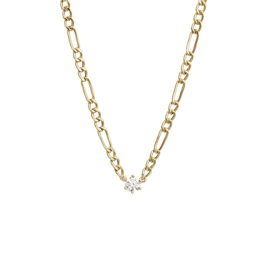 18k Yellow Gold 0.15ct Round Diamond Figaro Necklace