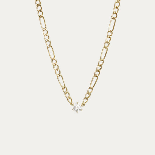 18k Yellow Gold 0.15ct Round Diamond Figaro Necklace