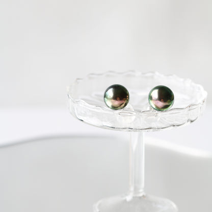 18k White Gold 9-9.25mm Tahitian Black Pearl Earrings