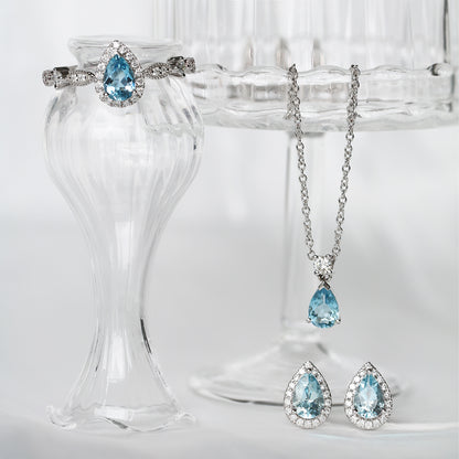 18k White Gold Pear-shaped Santa Maria Aquamarine Diamond Necklace