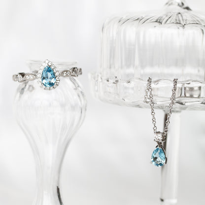 18k White Gold Pear-shaped Santa Maria Aquamarine Diamond Necklace