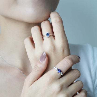 18k白金心形藍寶石鑽石戒指 18k White Gold Scattered Diamond Heart-shaped Sapphire Ring 