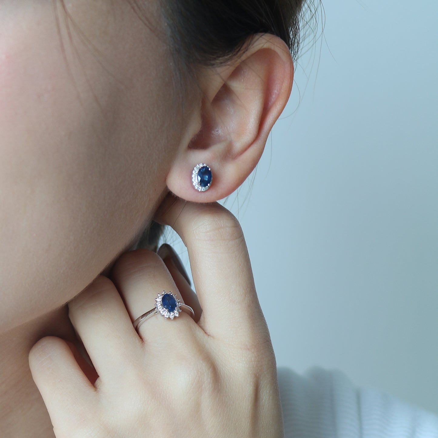 18k White Gold Sapphire Diamond Earrings, Pair