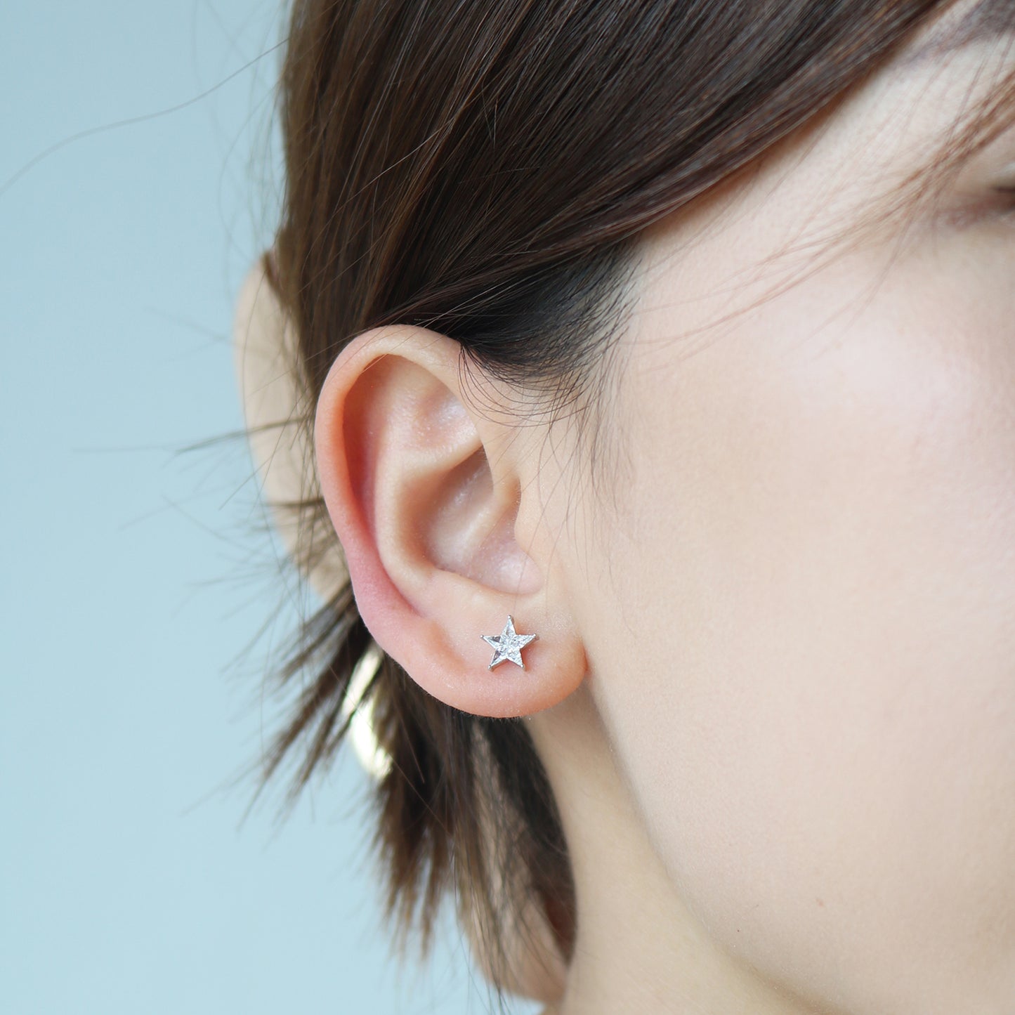 18k White Gold Pie Cut Star Diamond Earrings, Single or Pair