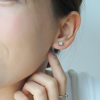 18k White Gold Princess Cut Diamond Stud Earrings, Single or Pair