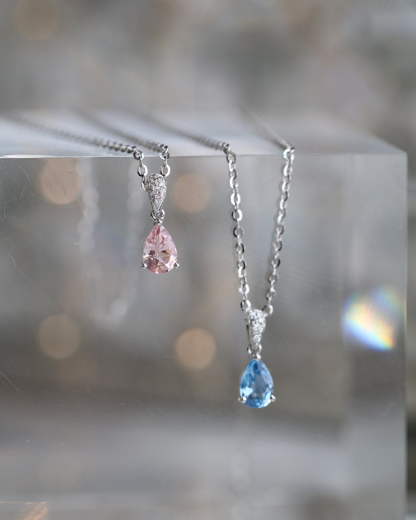 18k Gold Pear-shaped Cherry Blossom Morganite Diamond Pendant Necklace
