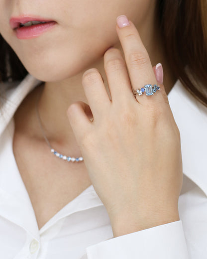 Avery Aquamarine Sapphire and Diamond Cluster Ring