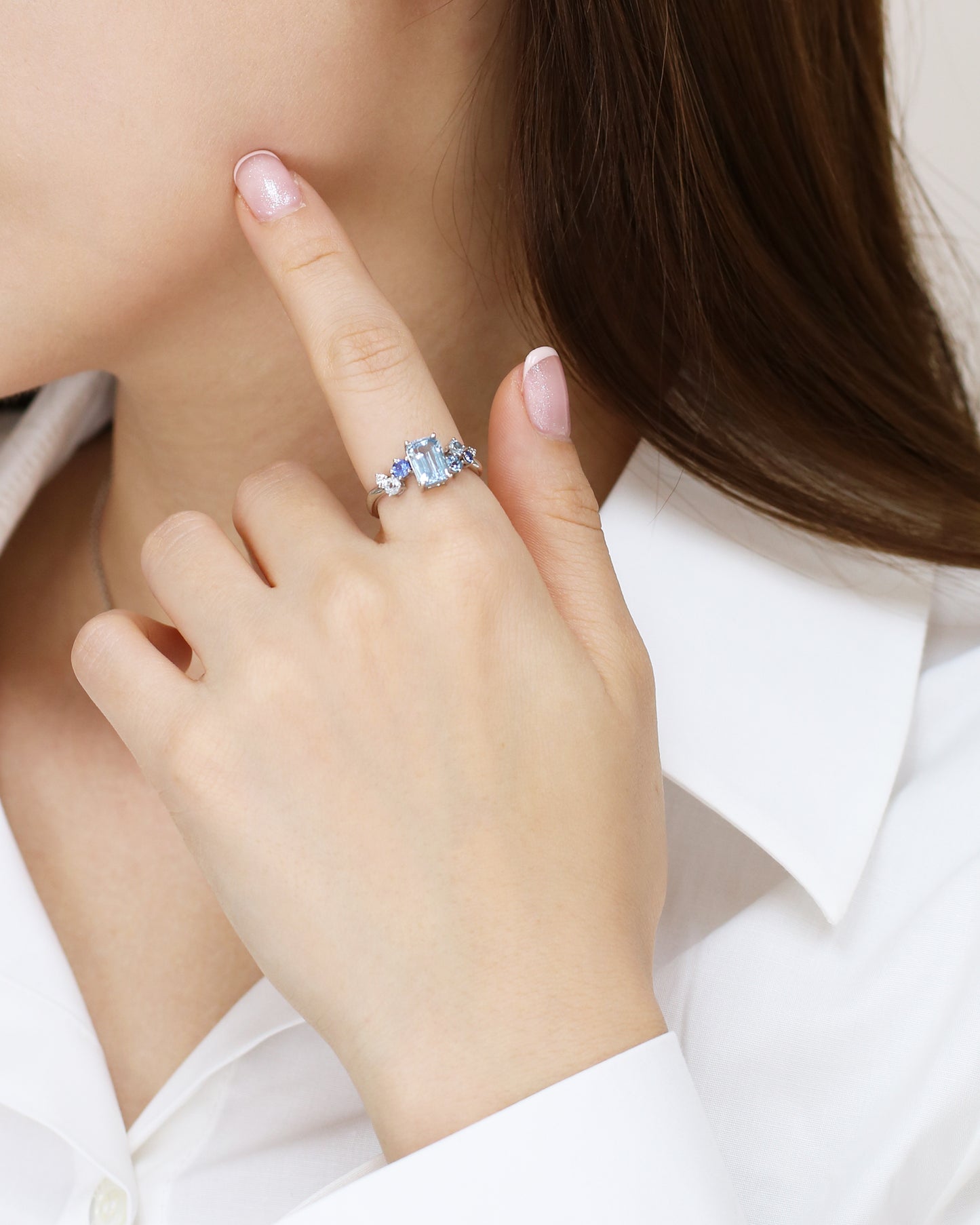 Avery Aquamarine Sapphire and Diamond Cluster Ring