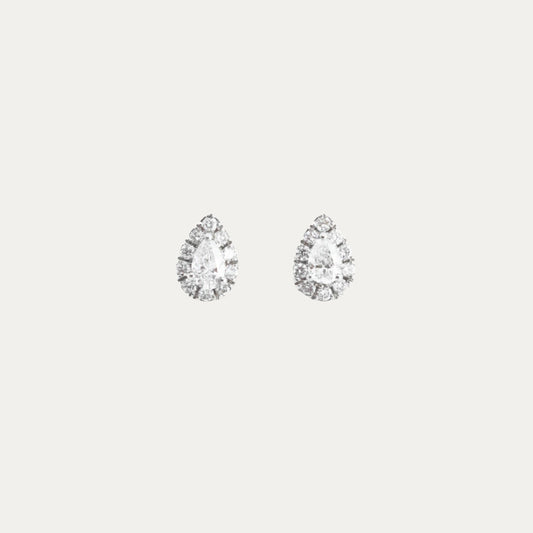 18k White Gold Pear-shaped Diamond Halo Stud Earrings 18k白金滿鑽梨形鑽石耳環