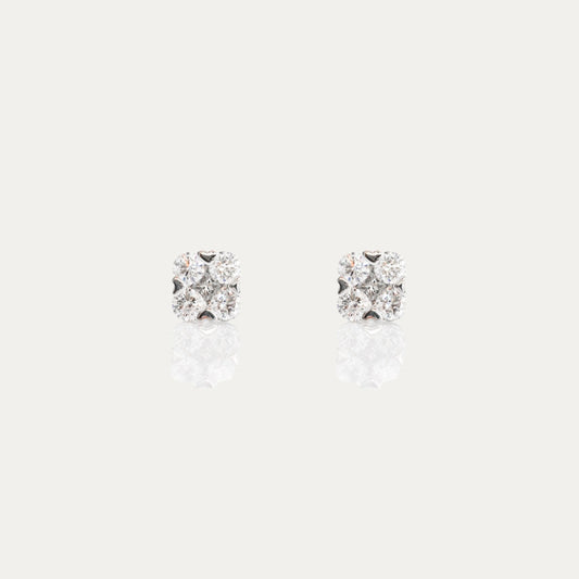 18k White Gold Heart-shaped Prong Diamond Earrings, Pair