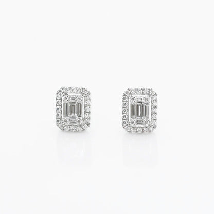 18k White Gold Emerald Cut Diamond Stud Earrings18k白金輕奢祖母綠切割鑽石耳環