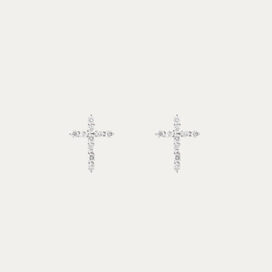 18k White Gold Diamond Cross Earrings, Single or Pair