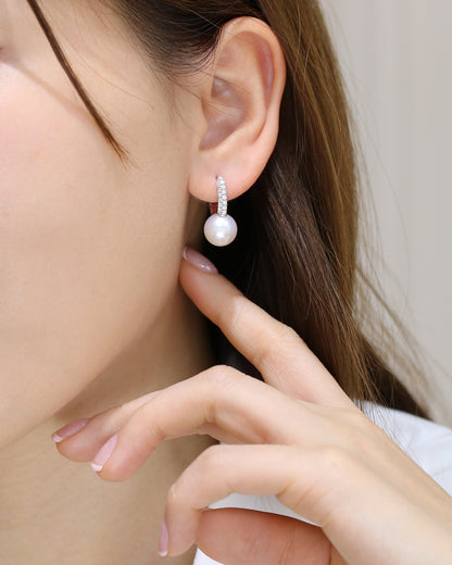 18k White Gold 9.5-10mm Japanese Akoya Pearl Diamond Earrings