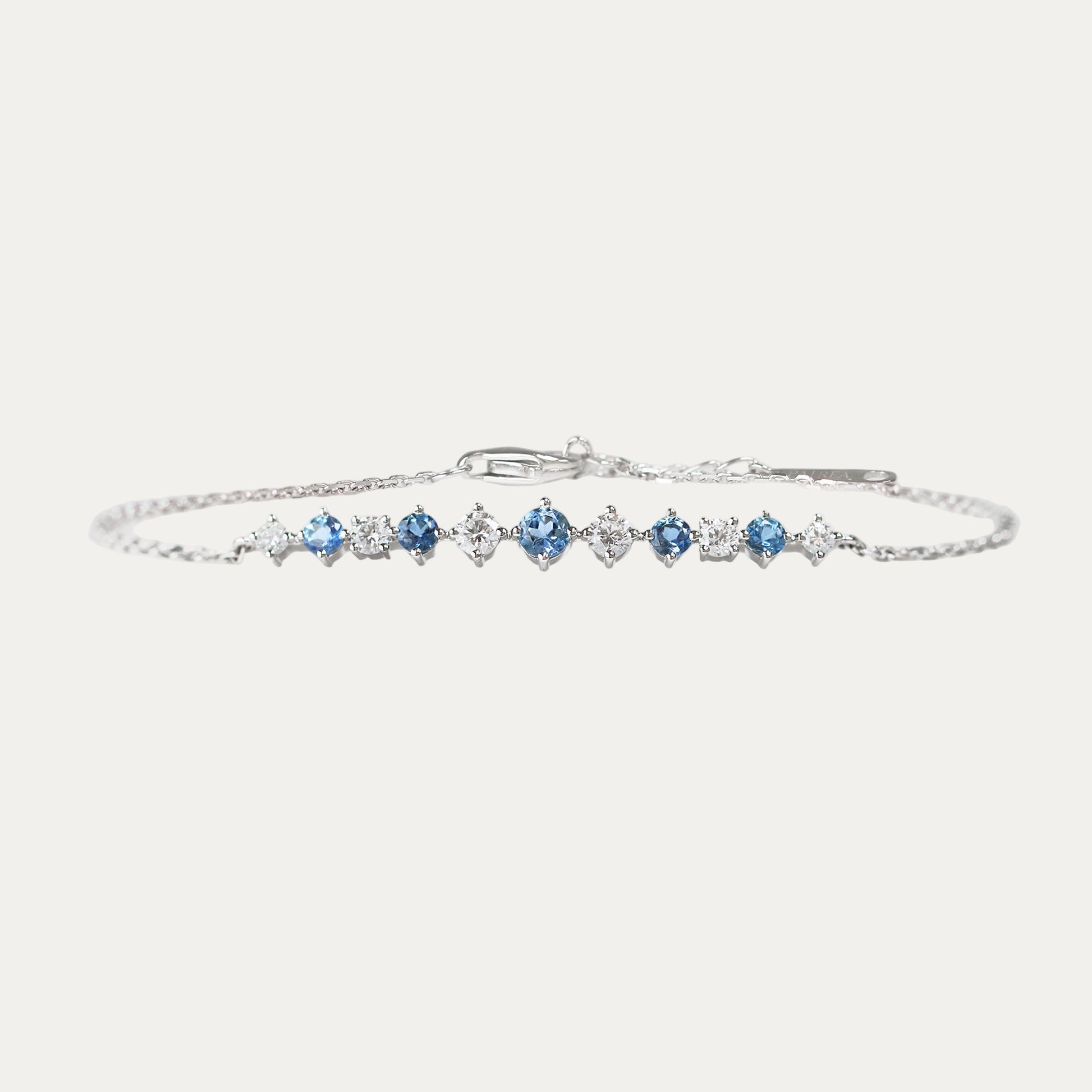 18k White Gold Santa Maria Aquamarine Bracelet on a light gray background