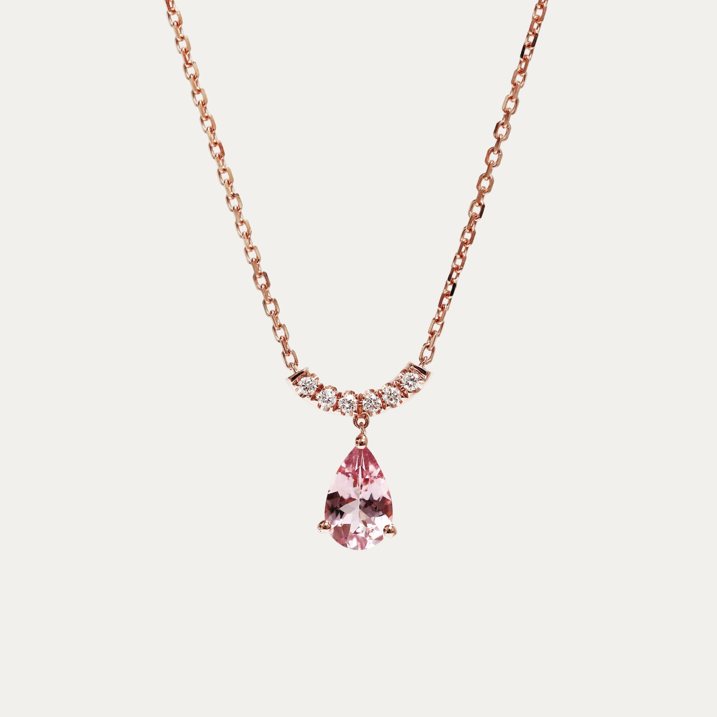 18k Rose Gold Morganite Smile Curved Diamond Necklace