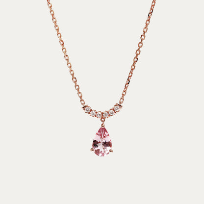 18k Rose Gold Morganite Smile Curved Diamond Necklace