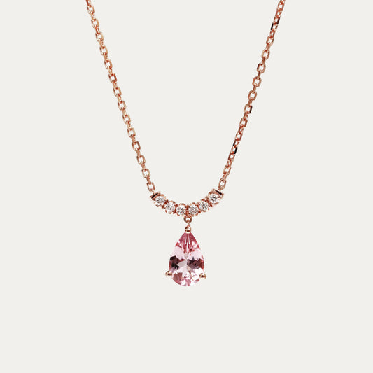 18k Rose Gold Morganite Smile Curved Diamond Necklace