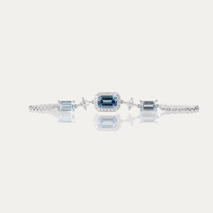 Emerald-cut Santa Maria Aquamarine Halo Diamond Bracelet