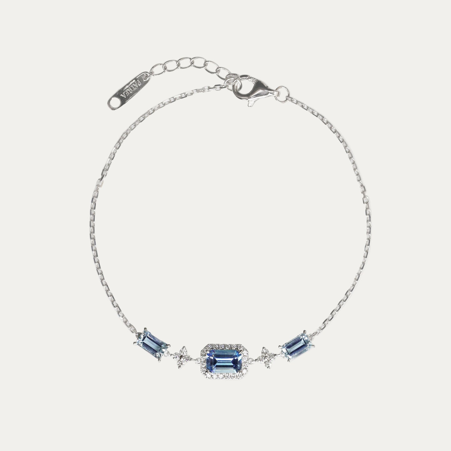 Emerald-cut Santa Maria Aquamarine Halo Diamond Bracelet
