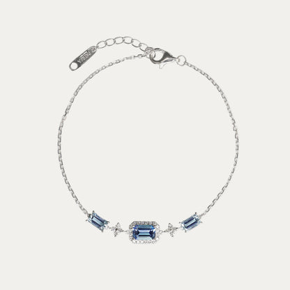 Emerald-cut Santa Maria Aquamarine Halo Diamond Bracelet