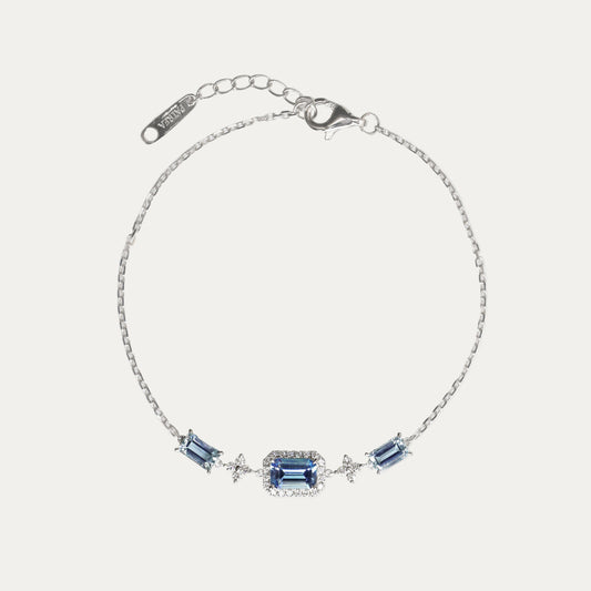 Emerald-cut Santa Maria Aquamarine Halo Diamond Bracelet