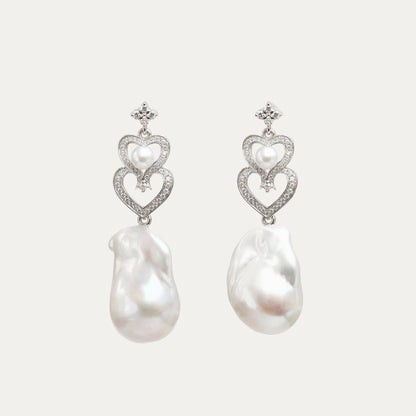 18k White Gold Akoya Pearl and Baroque Pearl Diamond Dangle Earrings