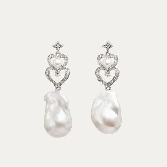 18k White Gold Akoya Pearl and Baroque Pearl Diamond Dangle Earrings
