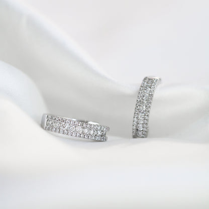 18k White Gold Diamond Hoop Earrings, Pair