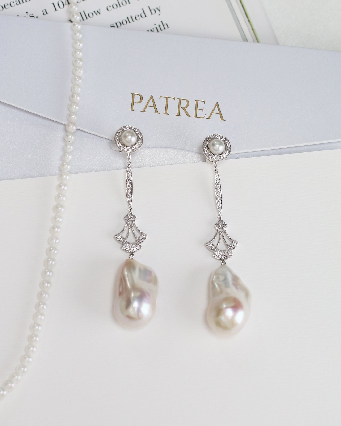 18k White Gold 2-way Akoya Pearl and Baroque Pearl Diamond Dangle Earrings