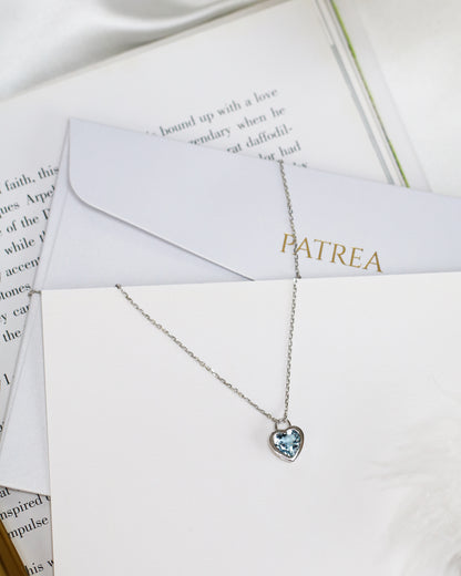 18k White Gold Heart-shaped Padlock Aquamarine Necklace