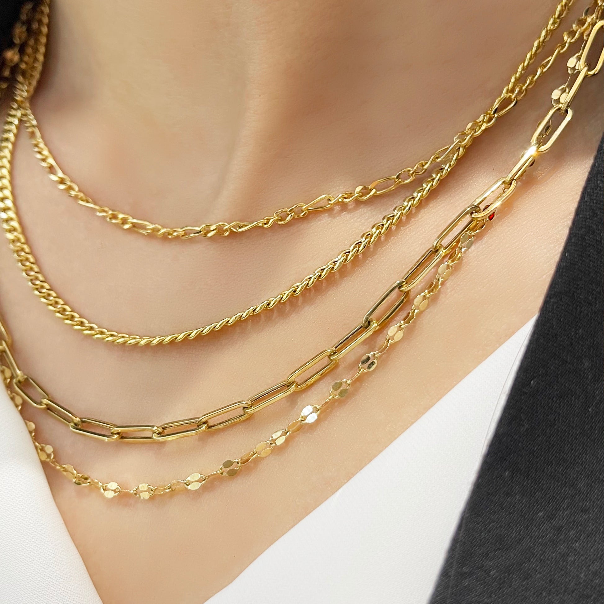 18k Yellow Gold Circle Paper Clip Chain Necklace 18k黃金意大利頸鍊