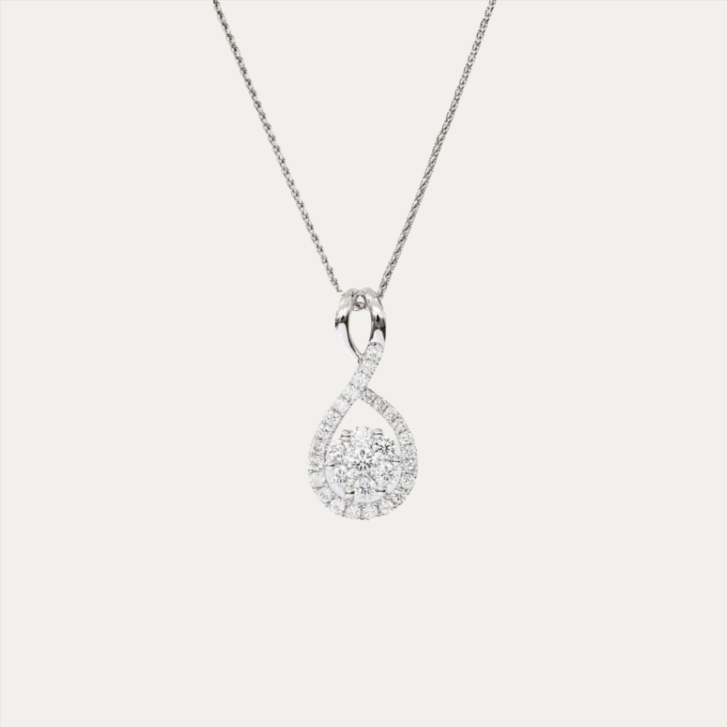18k White Gold Twisted Round Diamond Necklace 18k白金鑽石頸鏈