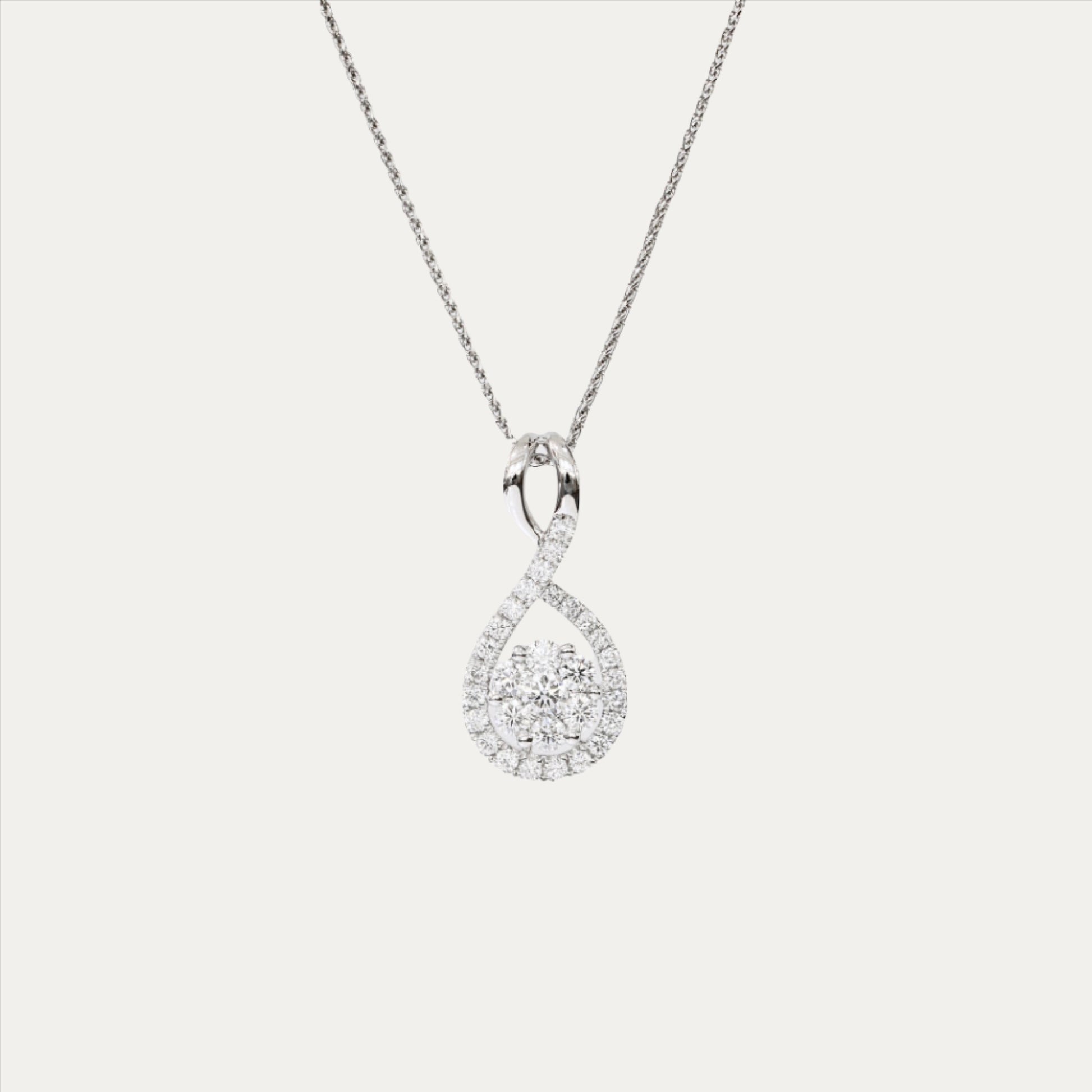 18k White Gold Twisted Round Diamond Necklace 18k白金鑽石頸鏈