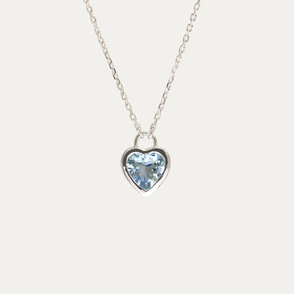18k White Gold Heart-shaped Padlock Aquamarine Necklace