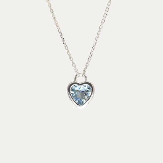 18k White Gold Heart-shaped Padlock Aquamarine Necklace