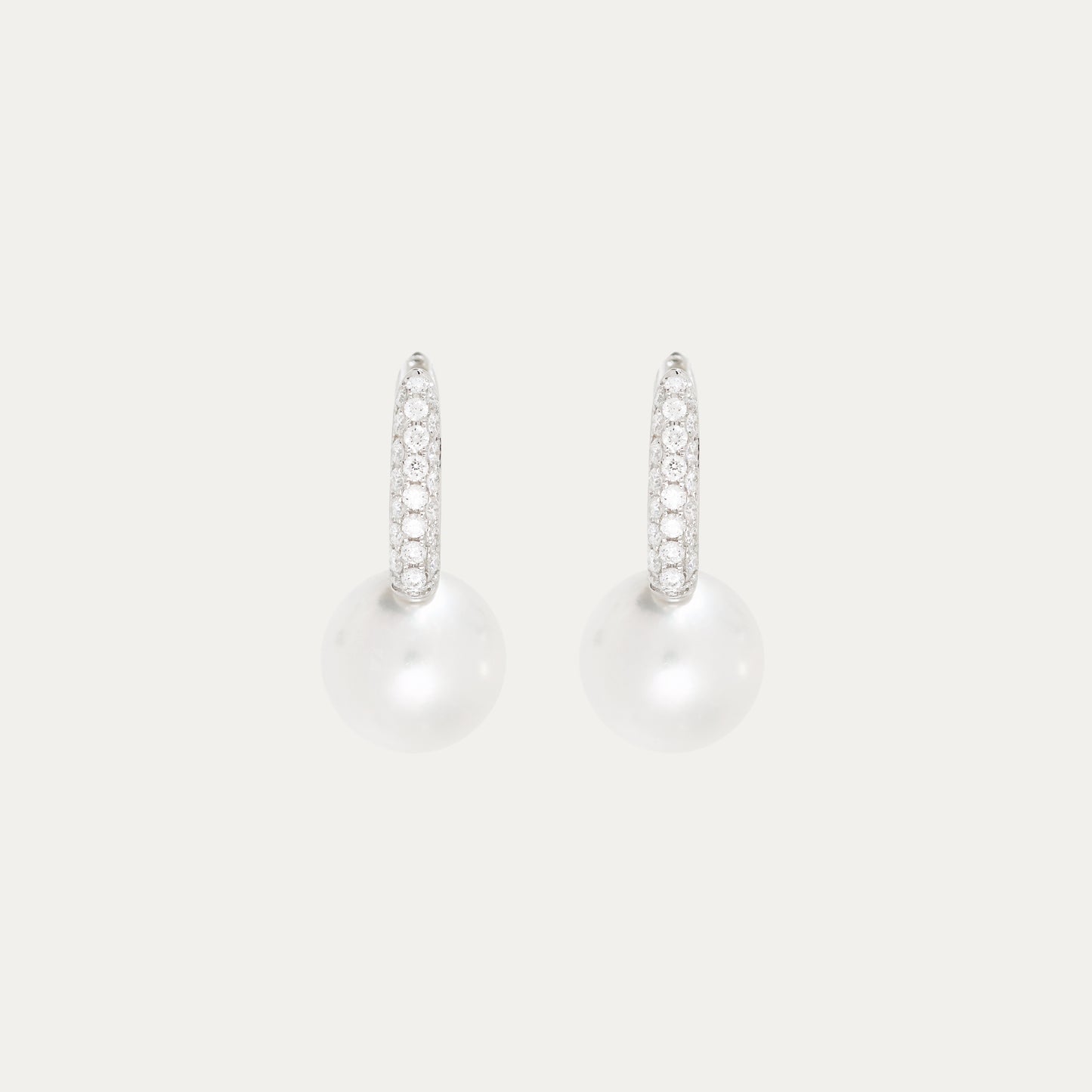 18k White Gold 9.5-10mm Japanese Akoya Pearl Diamond Earrings