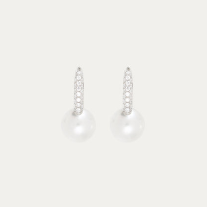 18k White Gold 9.5-10mm Japanese Akoya Pearl Diamond Earrings