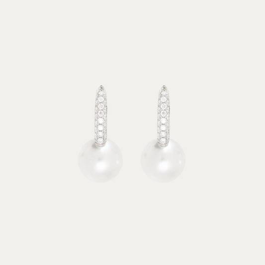 18k White Gold 9.5-10mm Japanese Akoya Pearl Diamond Earrings
