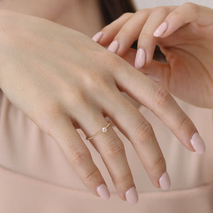 18k黃金10份鑽石戒指 18k Yellow Gold 0.10ct Diamond Beaded Ring