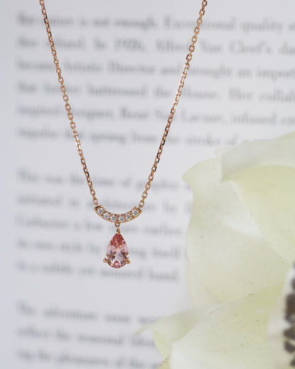 18k Rose Gold Morganite Smile Curved Diamond Necklace
